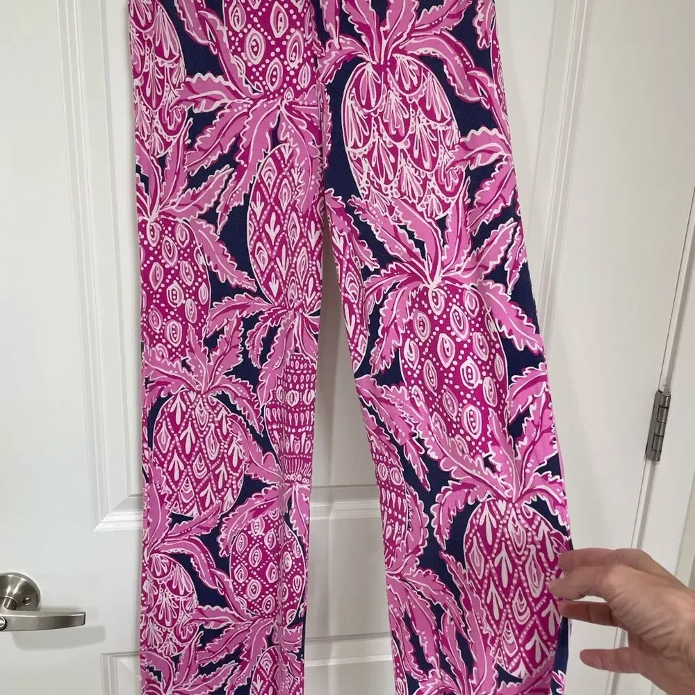 Lilly Pulitzer Pink Pineapple Print Palazzo Pull on elastic waist Pants size XS